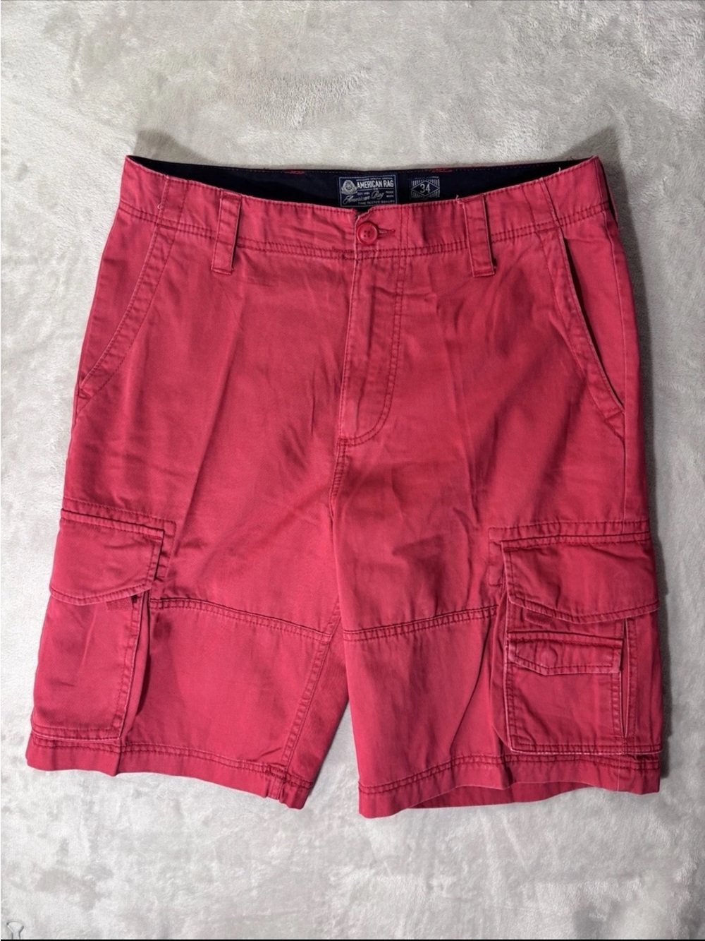 American Rag Cie Cargo Shorts Men’s 34 Red Cotton Utility Casual Flat Front
